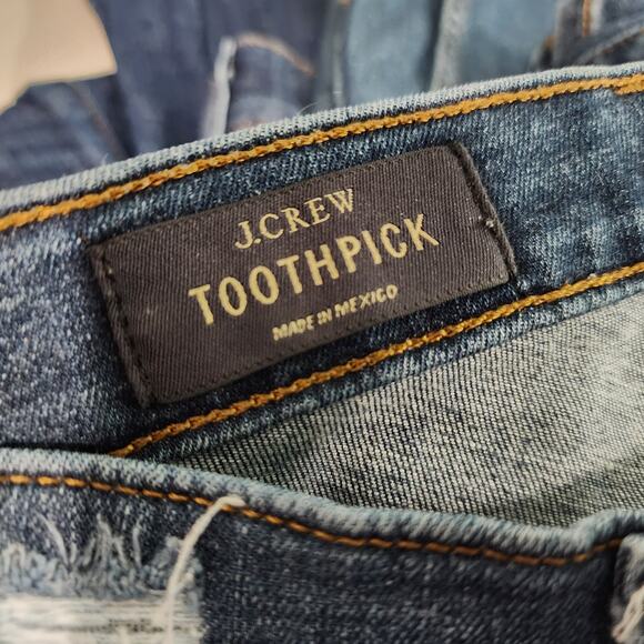 J. Crew Toothpick Skinny Jeans Dark Wash Mid Rise Patched Distressed 26 - Picture 6 of 9